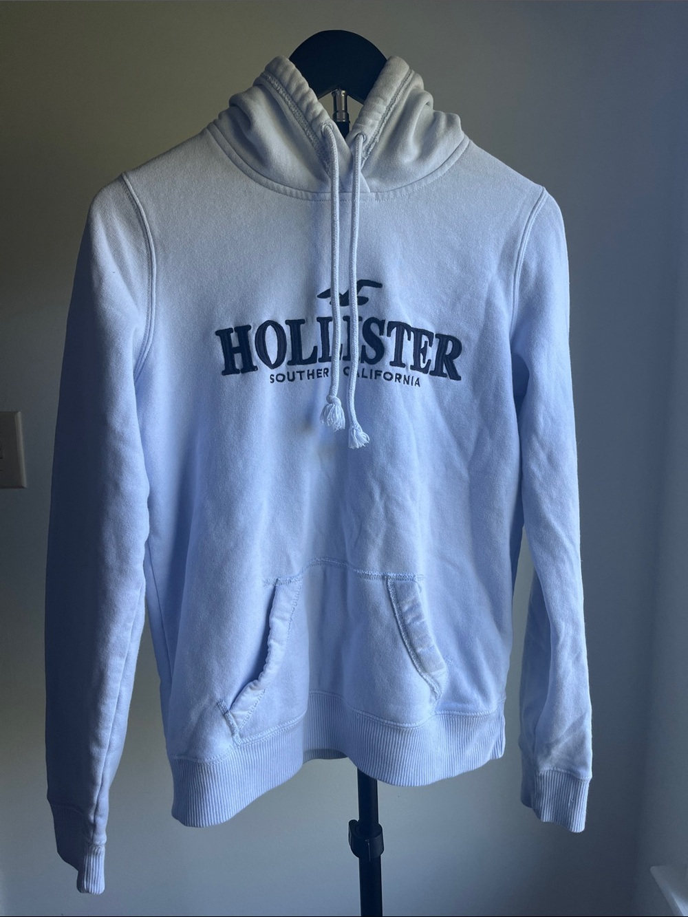 Hollister Pale Blue Pullover Hoodie with Navy Logo